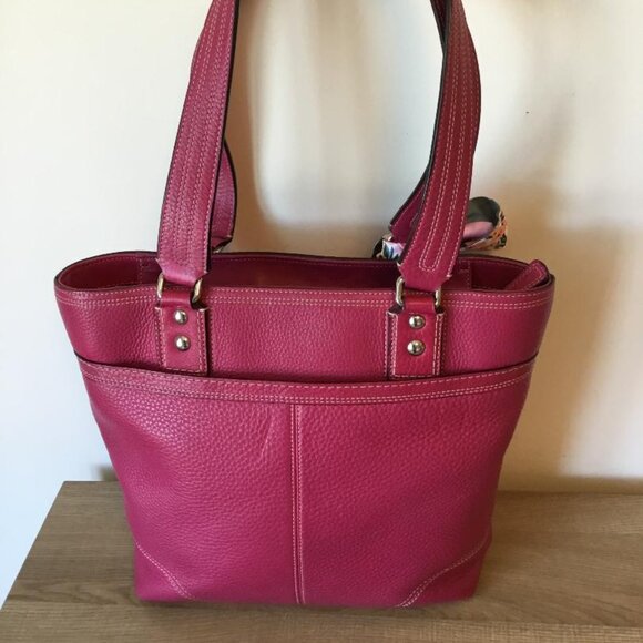 Coach Hampton Handbag Pebbled Leather Turnlock Tote Bag Pink/Magenta F13959 - Picture 5 of 12